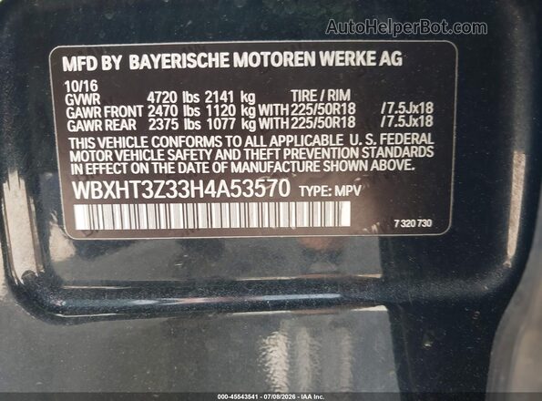 WBXHT3Z33H4A53570 2017 BMW X1 Black Շարժիչի բաժամունքի տեսք