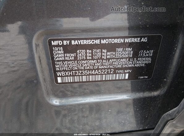 WBXHT3Z35H4A52212 2017 BMW X1 Gray Вид підкапотного простору