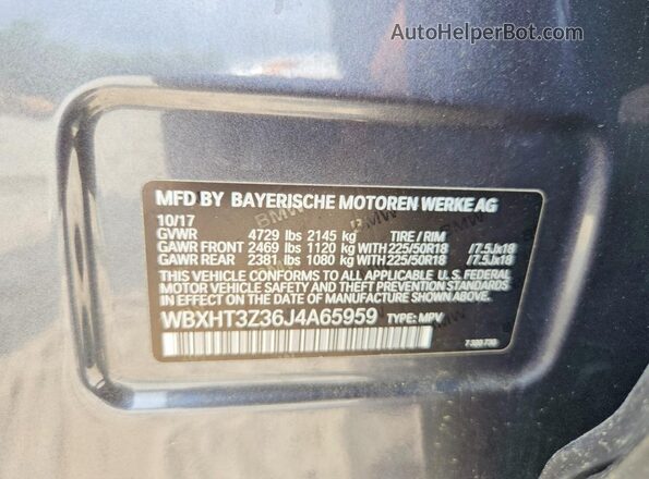 WBXHT3Z36J4A65959 2018 BMW X1 Gray Widok naklejki z numerem VIN
