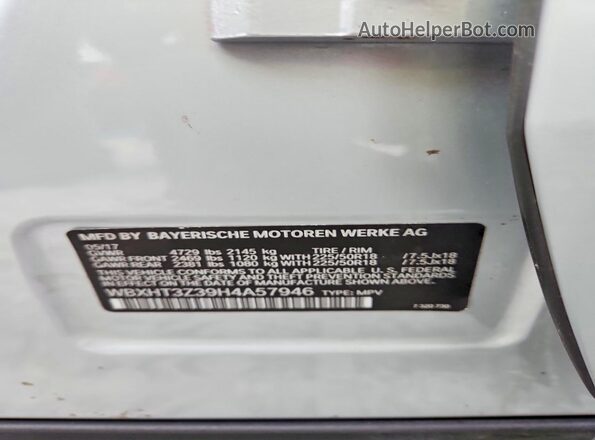 WBXHT3Z39H4A57946 2017 BMW X1 Silver Вид підкапотного простору
