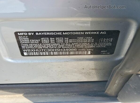 WBXHU7C30H5H34986 2017 BMW X1 Silver VIN კოდის სტიკერის ხედი
