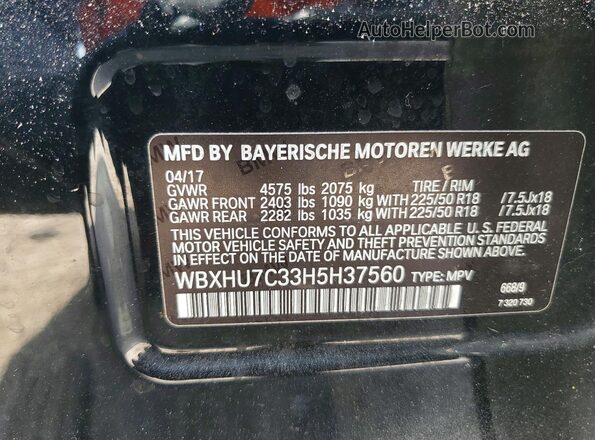 WBXHU7C33H5H37560 2017 BMW X1 Black Вид наклейки з VIN-кодом