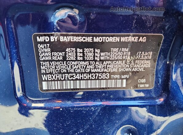 WBXHU7C34H5H37583 2017 BMW X1 Blue Widok naklejki z numerem VIN