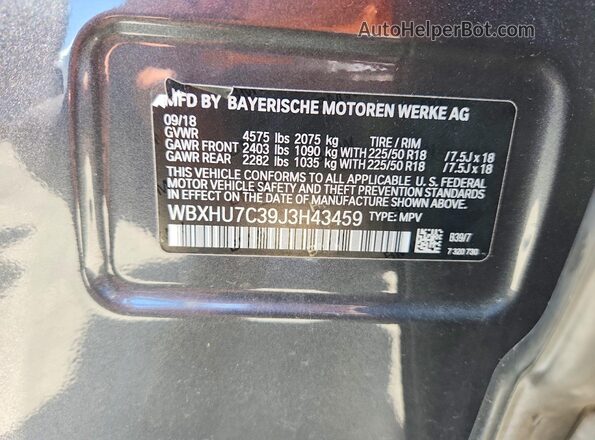 WBXHU7C39J3H43459 2018 BMW X1 Black Вид підкапотного простору