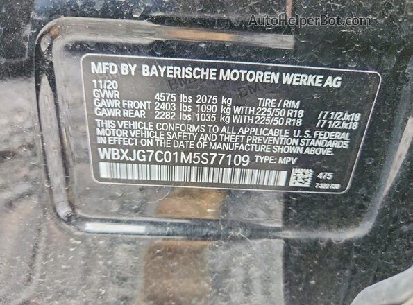 WBXJG7C01M5S77109 2021 BMW X1 Black VIN կոդի պիտակի տեսք