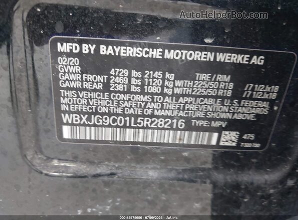 WBXJG9C01L5R28216 2020 BMW X1 Black ძრავის განყოფილების ხედი