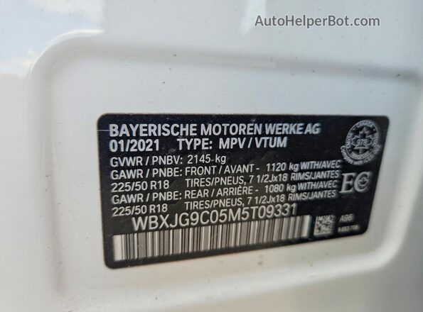 WBXJG9C05M5T09331 2021 BMW X1 Белый Вид подкапотного пространства