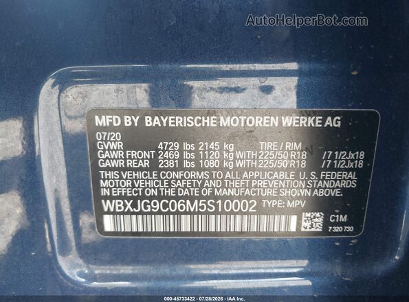 WBXJG9C06M5S10002 2021 BMW X1 Blue ძრავის განყოფილების ხედი