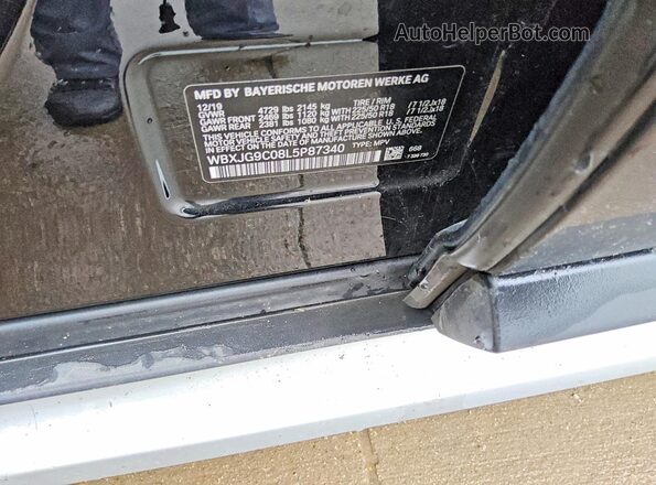 WBXJG9C08L5P87340 2020 BMW X1 Black Vista de la etiqueta del VIN