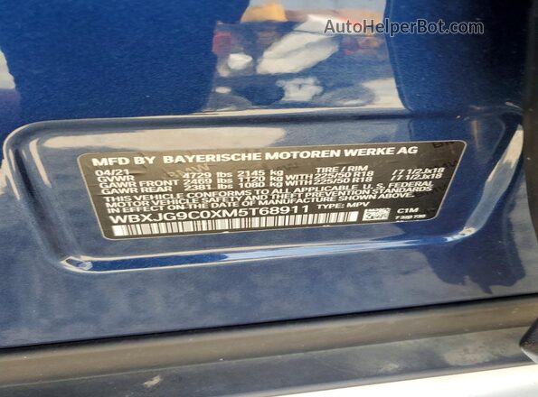 WBXJG9C0XM5T68911 2021 BMW X1 Blue Widok komory silnika
