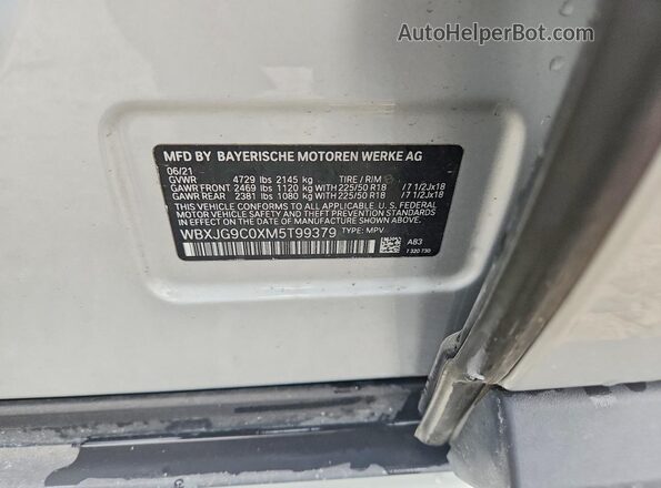 WBXJG9C0XM5T99379 2021 BMW X1 Silver Панорамний вид салону 360°