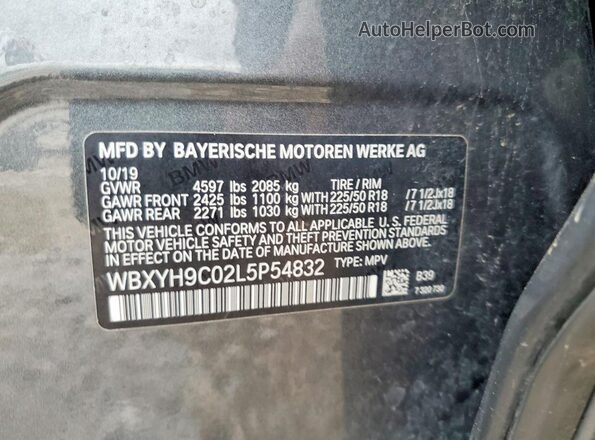 WBXYH9C02L5P54832 2020 BMW X2 Gray Vista de la etiqueta del VIN