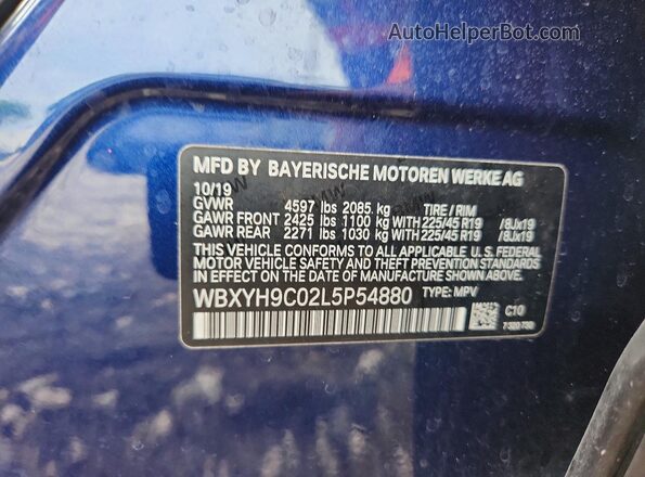 WBXYH9C02L5P54880 2020 BMW X2 Синий Вид подкапотного пространства