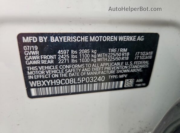 WBXYH9C08L5P03240 2020 BMW X2 White Вид наклейки з VIN-кодом