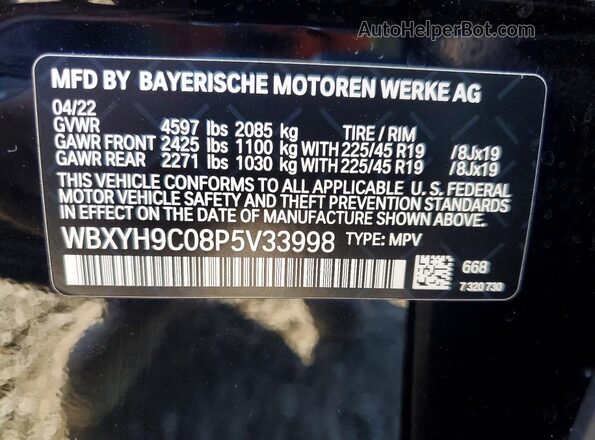 WBXYH9C08P5V33998 2023 BMW X2 Black Vista de la etiqueta del VIN