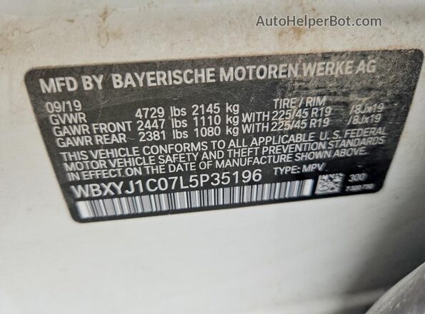 WBXYJ1C07L5P35196 2020 BMW X2 Белый Вид наклейки с VIN-кодом