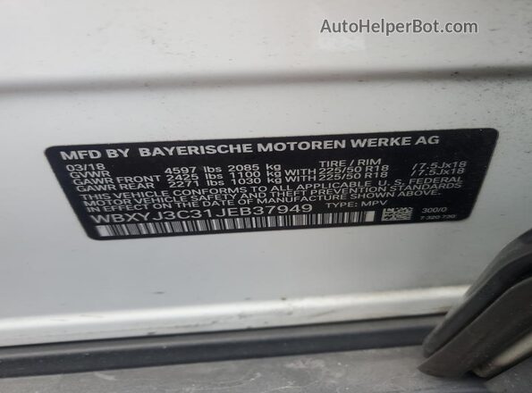 WBXYJ3C31JEB37949 2018 BMW X2 Белый Вид наклейки с VIN-кодом