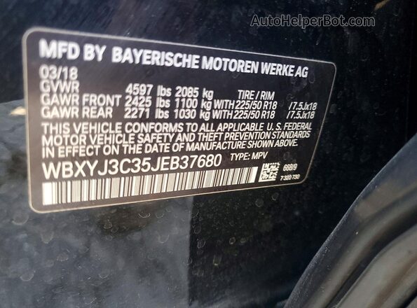 WBXYJ3C35JEB37680 2018 BMW X2 Black Вид наклейки з VIN-кодом