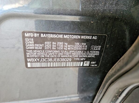 WBXYJ3C38JEB38029 2018 BMW X2 Gray Widok naklejki z numerem VIN