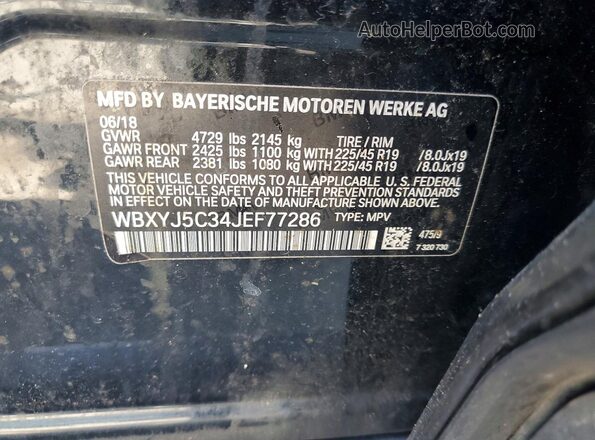 WBXYJ5C34JEF77286 2018 BMW X2 Black VIN կոդի պիտակի տեսք