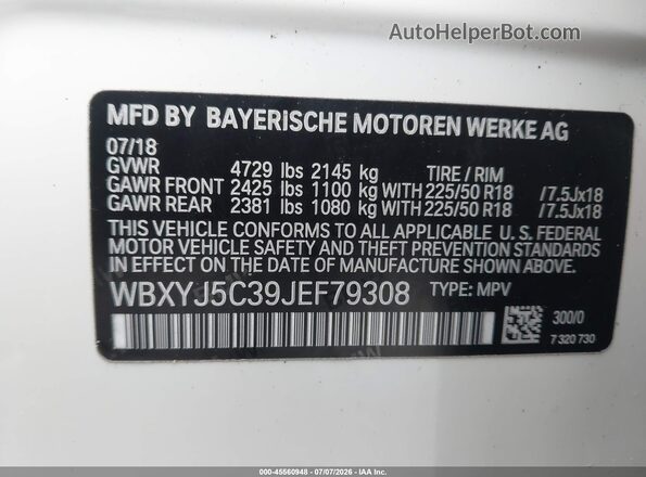 WBXYJ5C39JEF79308 2018 BMW X2 White Widok komory silnika