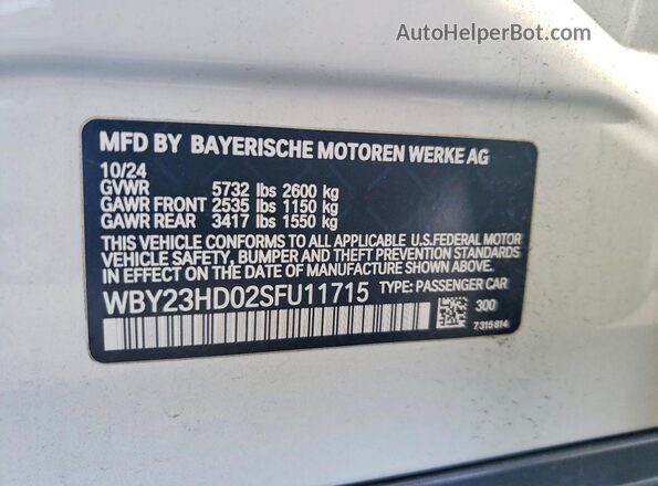 WBY23HD02SFU11715 2025 BMW I4 White VIN კოდის სტიკერის ხედი