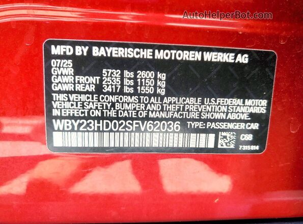 WBY23HD02SFV62036 2025 BMW I4 Красный Вид подкапотного пространства