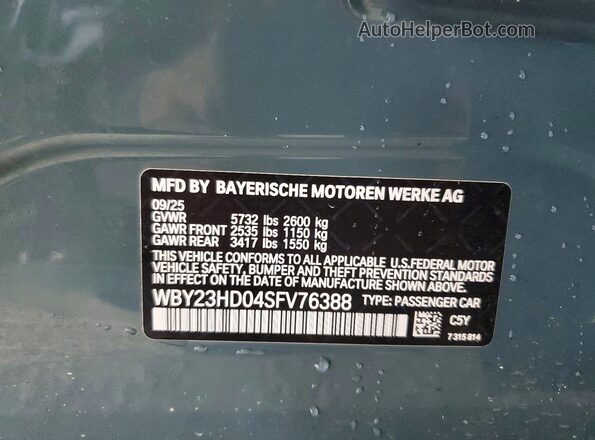 WBY23HD04SFV76388 2025 BMW I4 Teal Вид наклейки з VIN-кодом