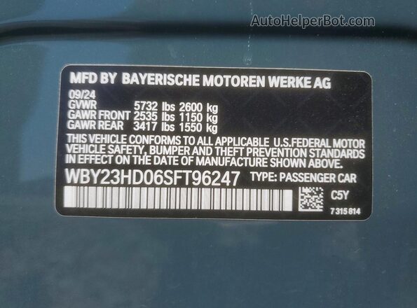 WBY23HD06SFT96247 2025 BMW I4 Green VIN კოდის სტიკერის ხედი