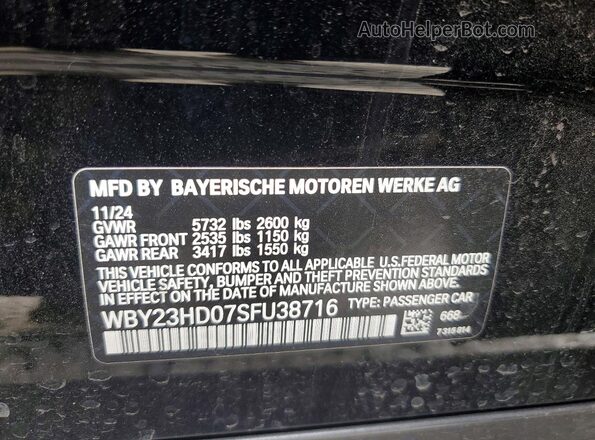 WBY23HD07SFU38716 2025 BMW I4 Black Widok naklejki z numerem VIN