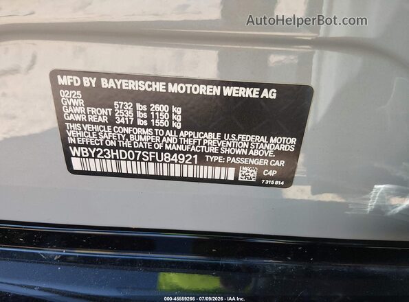 WBY23HD07SFU84921 2025 BMW I4 Gray Vista del compartimento del motor