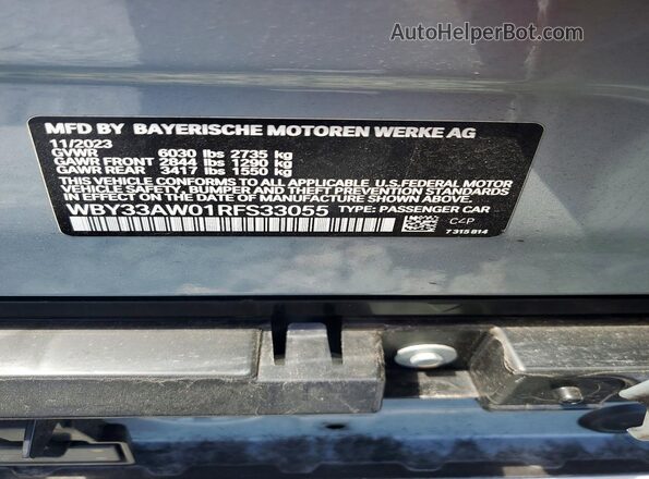 WBY33AW01RFS33055 2024 BMW I4 Gray Вид наклейки з VIN-кодом