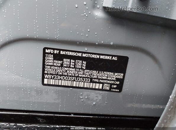 WBY33HD03SFU35333 2025 BMW I4 Gray Вид підкапотного простору