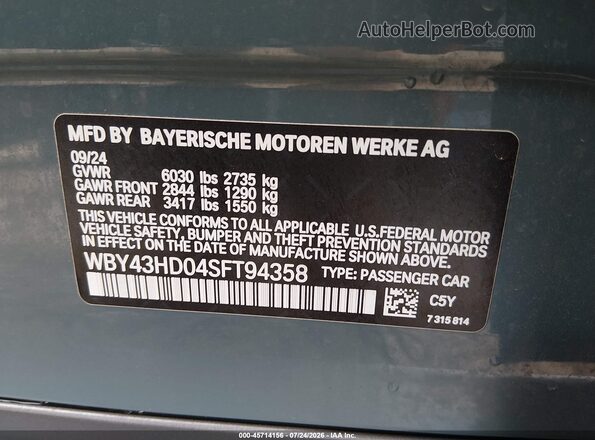 WBY43HD04SFT94358 2025 BMW I4 Gray ძრავის განყოფილების ხედი
