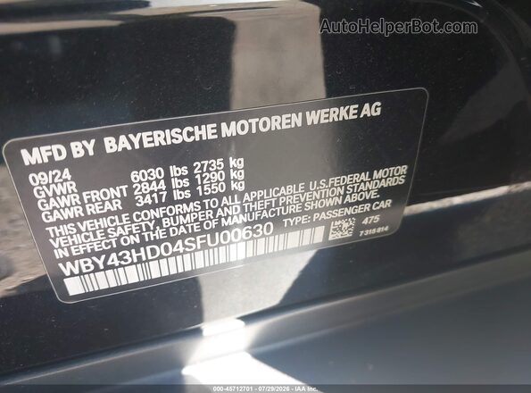WBY43HD04SFU00630 2025 BMW I4 Black Vista del compartimento del motor