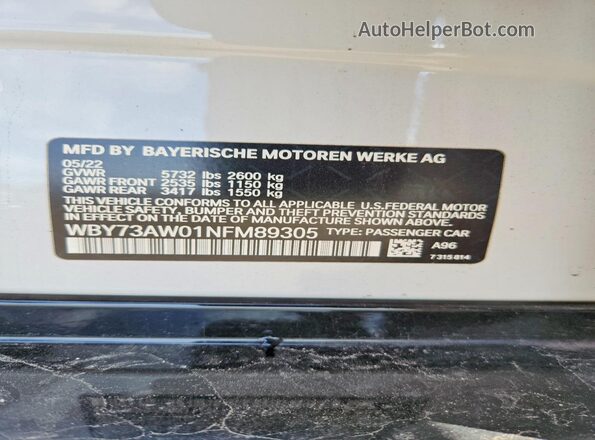 WBY73AW01NFM89305 2022 BMW I4 White Vista de la etiqueta del VIN