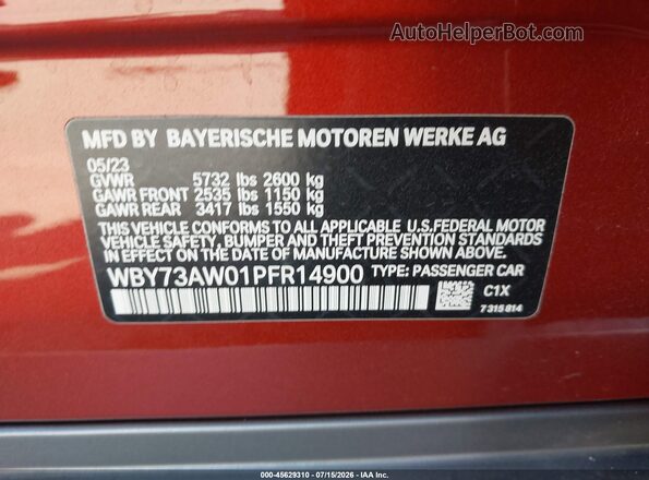 WBY73AW01PFR14900 2023 BMW I4 Orange ძრავის განყოფილების ხედი