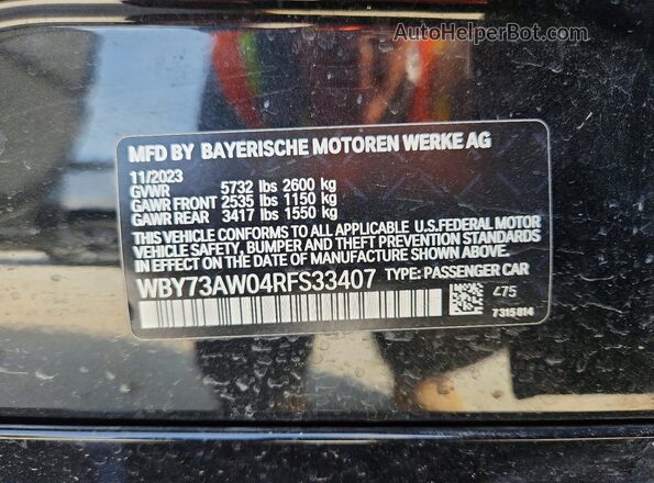WBY73AW04RFS33407 2024 BMW I4 Black Widok naklejki z numerem VIN