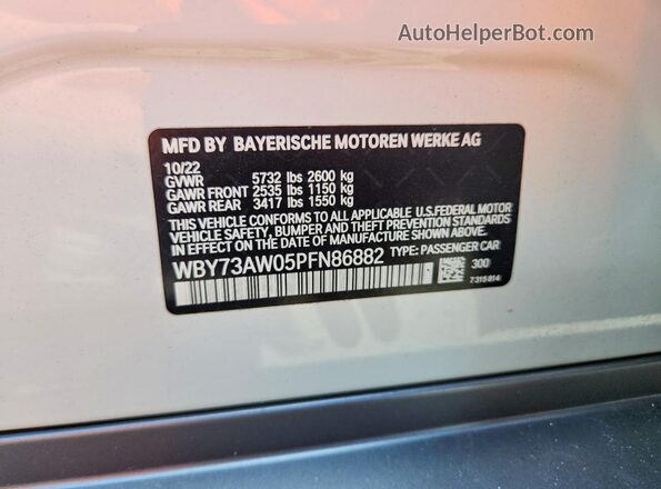 WBY73AW05PFN86882 2023 BMW I4 White VIN sticker view