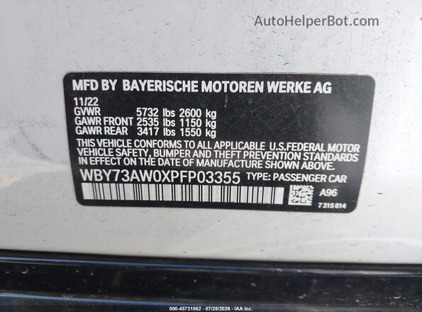WBY73AW0XPFP03355 2023 BMW I4 White Engine compartment view
