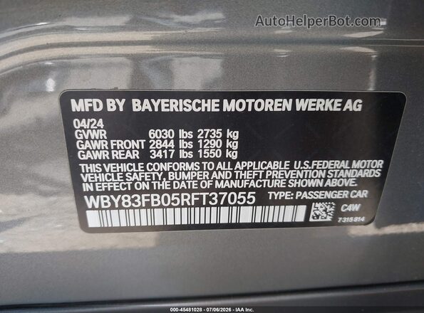 WBY83FB05RFT37055 2024 BMW I4 Gray Շարժիչի բաժամունքի տեսք