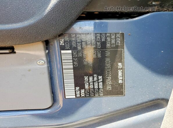 WD3PE7CD2JP635182 2018 MERCEDES-BENZ SPRINTER Blue Widok naklejki z numerem VIN