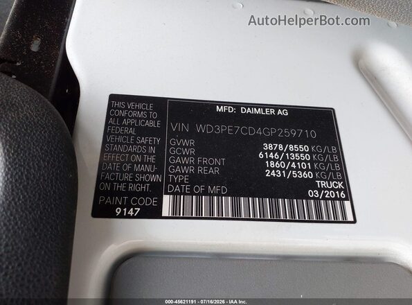 WD3PE7CD4GP259710 2016 MERCEDES-BENZ SPRINTER White Вид підкапотного простору