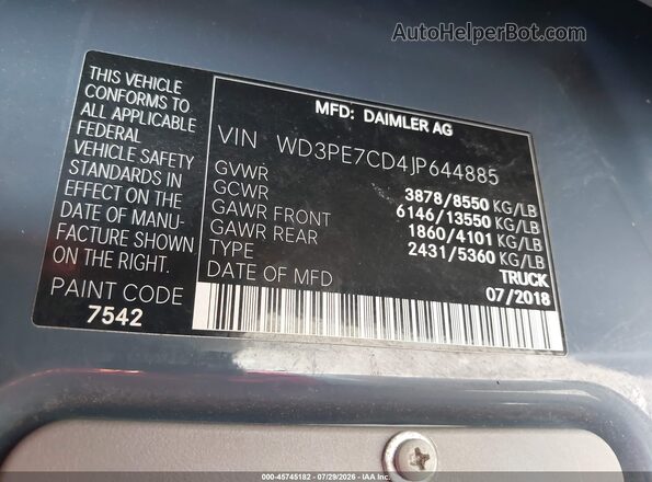 WD3PE7CD4JP644885 2018 MERCEDES-BENZ SPRINTER Gray Widok komory silnika