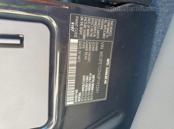 WD3PE7CDXGP192241 2016 MERCEDES-BENZ SPRINTER Black Вид наклейки з VIN-кодом