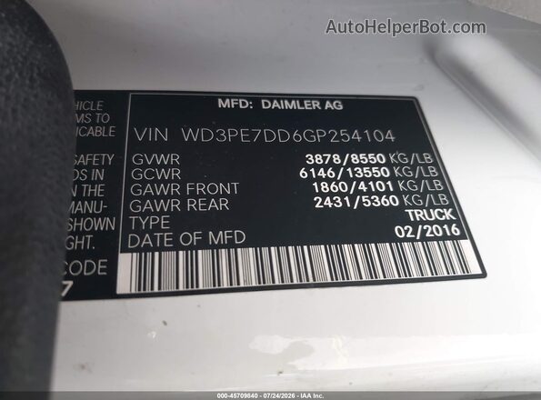 WD3PE7DD6GP254104 2016 MERCEDES-BENZ SPRINTER White Engine compartment view
