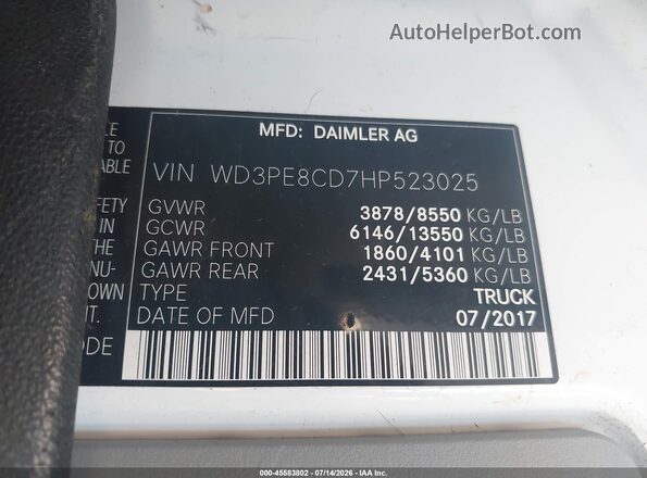 WD3PE8CD7HP523025 2017 MERCEDES-BENZ SPRINTER Белый Вид подкапотного пространства