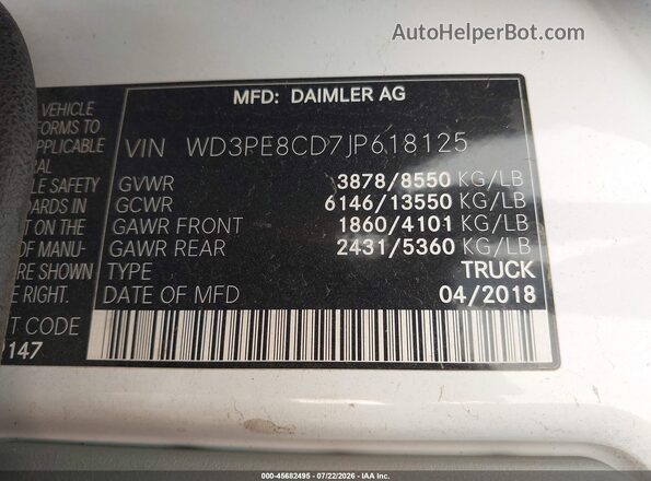 WD3PE8CD7JP618125 2018 MERCEDES-BENZ SPRINTER White Vista del compartimento del motor