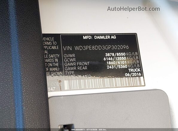 WD3PE8DD3GP302096 2016 MERCEDES-BENZ SPRINTER White Vista del compartimento del motor
