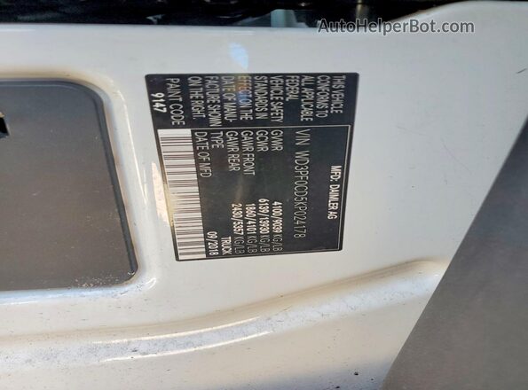 WD3PF0CD5KP024178 2019 MERCEDES-BENZ SPRINTER White Widok naklejki z numerem VIN